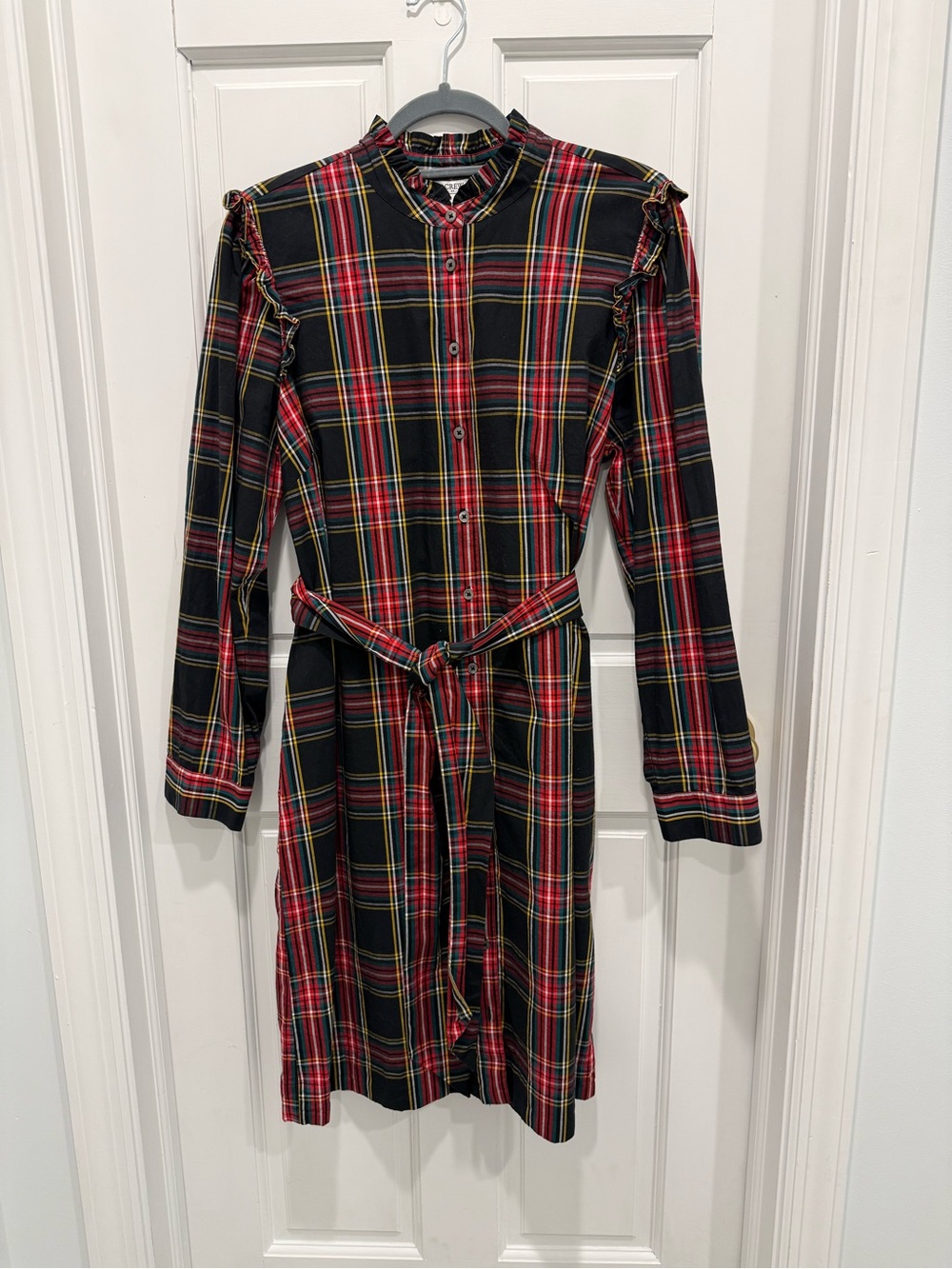 J.Crew Factory black plaid tartan shirtdress